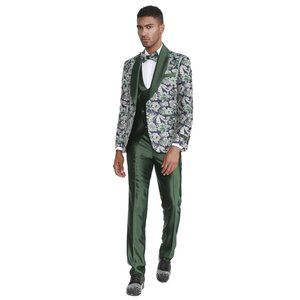 2026 Floral Mens 3PC Suit w/ Double Breasted Vest by Tazzio, Golden